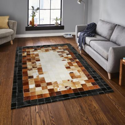 Natural Cowhide Black and Brown Patchwork Rug