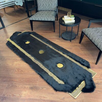 Black and Gold Accent Fur Plush Rug