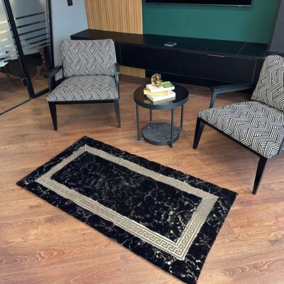 Black Marble Pattern Plush Rug