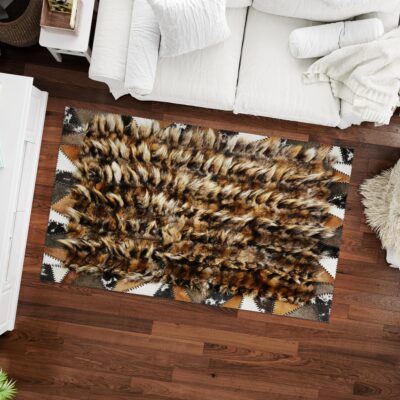 Genuine Black and Brown Fox Fur Stitched Rug