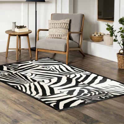 Zebra Printed Calfskin Patchwork Carpet