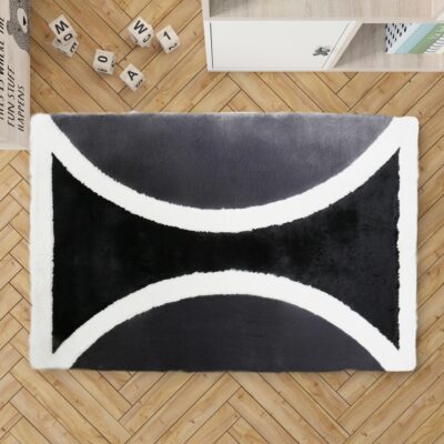 Black and White Hourglass Shaped Fur Plush Rug