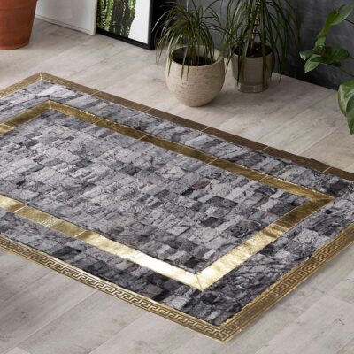 Gray Sheepskin Rug with Gold Frame
