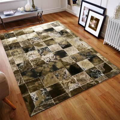 Genuine Cowhide with Gold Leaf Patchwork Area Rug