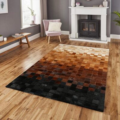 Ombre Pattern Black, Brown & Cream Cowhide Rug