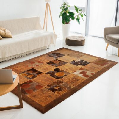 Tan Color Calfskin Patchwork Rug