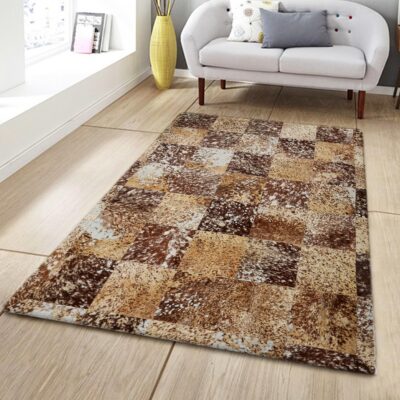 Brown Cow Skin Texture Patchwork Rug
