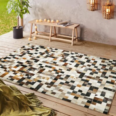 Genuine Cowhide Checkered Patchwork Rug