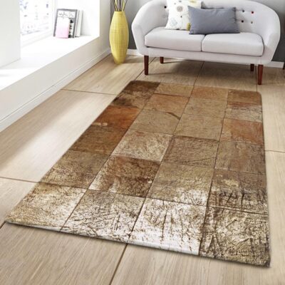 Gold Color Cowhide Patchwork Rug