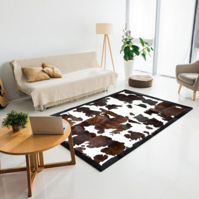 Tricolor Natural Cowhide Patchwork Rug