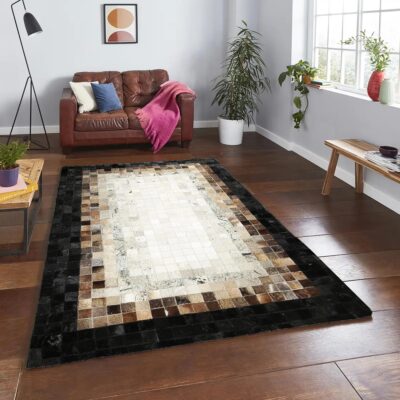 Black and Beige Checkered Cowhide Rug