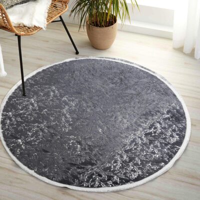 Silver Flower Pattern Gray Plush Rug