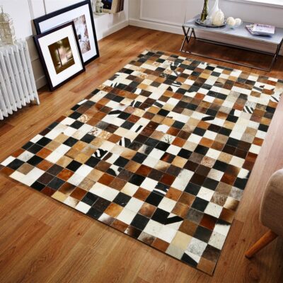 Multi Textured Cowhide Patchwork Rug