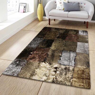 Gold & Silver Leaf Cowhide Patchwork Rug