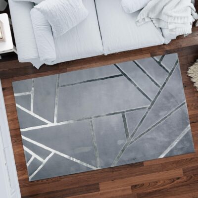 Gray & Silver Striped Fur Plush Carpet