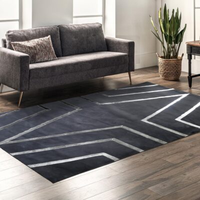 Dark Gray & Silver Fur Plush Rug