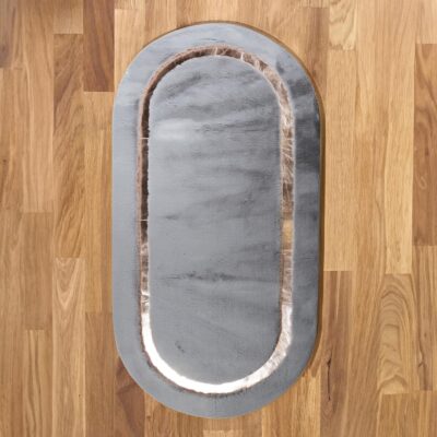 Gray & Rose Gold Frame Oval Plush Rug