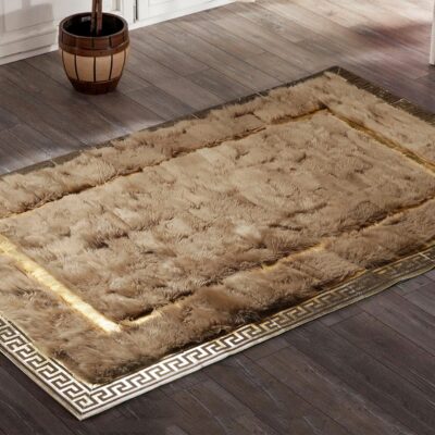 Light Brown Sheepskin Rug with Gold Frame