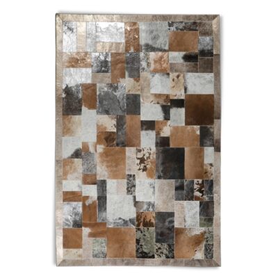 Silver and Bronze Leaf Natural Cowhide Rug