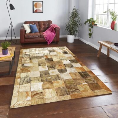 Gold Leaf Brown & Tan Cowhide Patchwork Rug
