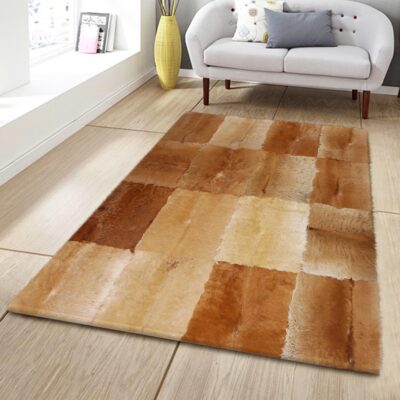 Light Brown & Tan Color Cow Skin Textured Calfskin Rug