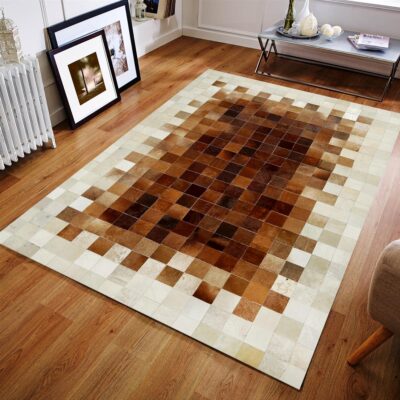 Beige & Brown Ombre Patchwork Calfskin Rug