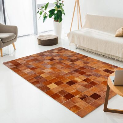 Brick Red Cowhide Patchwork Rug