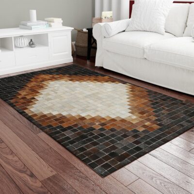 Cream Cowhide Rug w/ Brown & Black Border