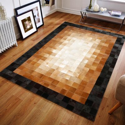 Brown & Beige Gradient Cowhide Rug with Black Border