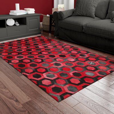 Red & Black Honeycomb Cowhide Rug