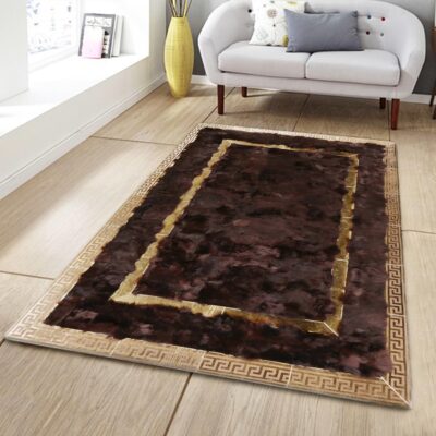 Gold Framed Dark Brown Tuscan Rug