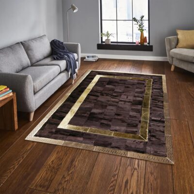 Dark Brown Tuscan Rug with Gold Frame