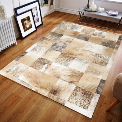 Earth Tones Cowhide Patchwork Rug