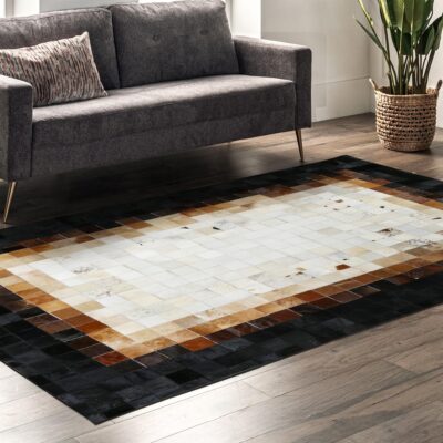 Black Ombre Framed Cream Cowhide Rug