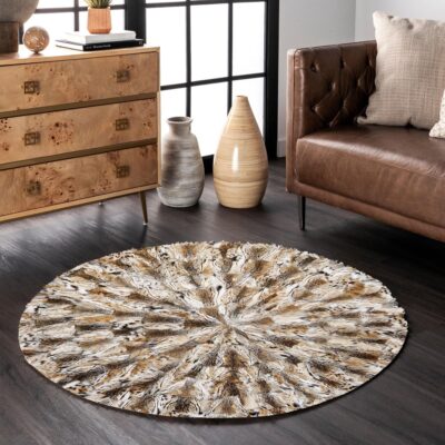 Mottled Beige & Brown Tuscan Round Carpet