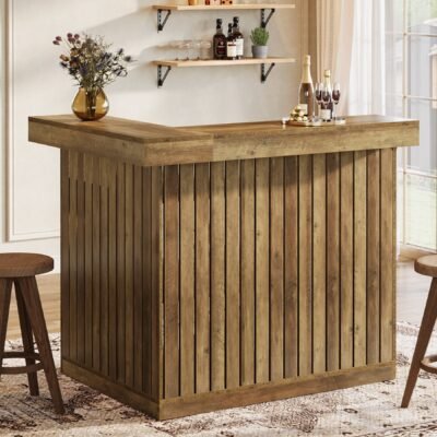 L-Shaped Bar Unit, 4-Tier Corner Liquor Bar Table with Storage Shelves