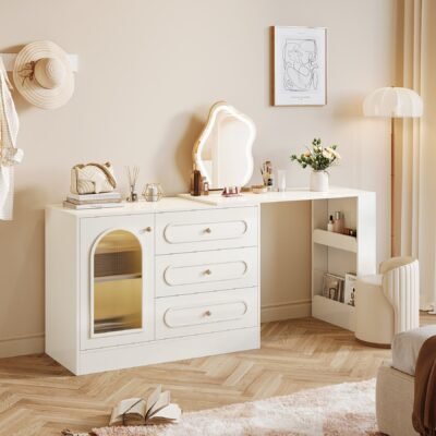 Makeup Desk, 360 Rotatable Vanity Desk with 3 Drawers(Without Mirror)