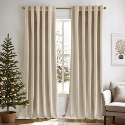 "Mira" Customized Velvet Curtains Luxury Blackout Curtains  (2 Panels) - Beige