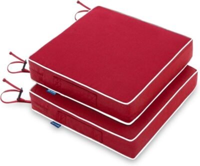 MIULEE 17 x 16 x 2 Outdoor Chair Cushions,Waterproof Seat Cushions with Adjustable Straps,Set of 2 Patio Chair Cushions for Patio Furniture Garden,Red