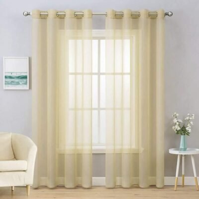 MIULEE Beige Solid Sheer Curtains Elegant Grommet Window Voile Panels Drapes Treatment 2 Panels