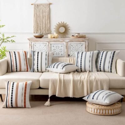 MIULEE Boho Farmhouse Chenille Striped Throw Pillow Covers (Pack of 2)