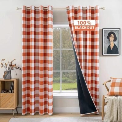 MIULEE Buffalo Plaid Curtains for Farmhouse Bedroom, Blackout Window Drapes with Grommets 2 Panels