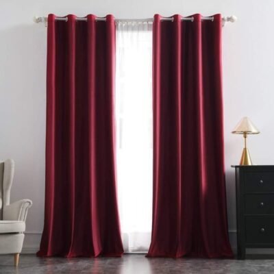 MIULEE Burgundy Blackout Velvet Curtains Solid Soft Grommet Thermal Room Darkening Curtains Drapes 2 Panels
