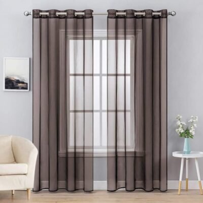 MIULEE Chocolate Brown Solid Sheer Curtains Elegant Grommet Window Voile Panels Drapes Treatment 2 Panels