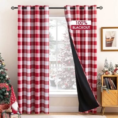 MIULEE Christmas Red And White Buffalo Plaid Curtains for Bedroom, Blackout Window Drapes with Grommets 2 Panels