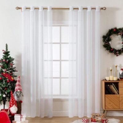 MIULEE Christmas Solid Sheer Curtains Elegant Grommet Window Voile Panels Drapes Treatment 2 Panels