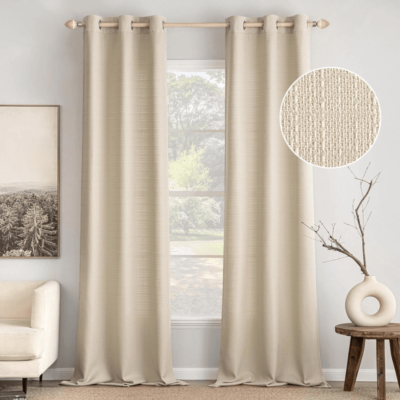MIULEE Cream Beige Faux Linen Textured Curtains 84 Inch Length 2 Panels Set for Living Room Bedroom Privacy Farmhouse Burlap Weave Ivory Semi Sheer Grommet Top Light Filtering Window Drapes, W37xL84
