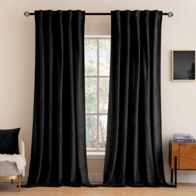 "Mira" Customized Velvet Curtains Luxury Blackout Curtains  (2 Panels) - Black