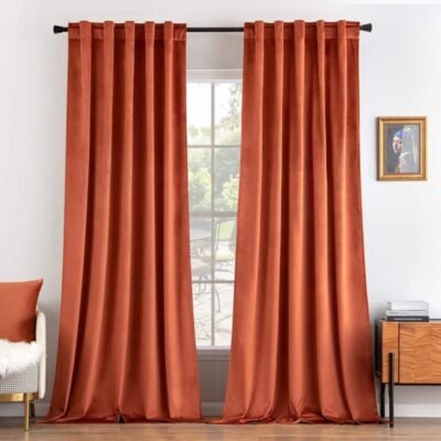 "Mira" Customized Velvet Curtains Luxury Blackout Curtains  (2 Panels) - Burnt Orange