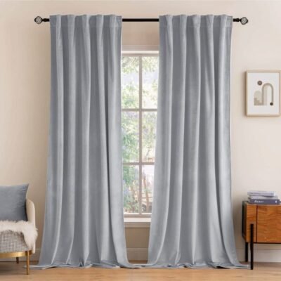 "Mira" Customized Velvet Curtains Luxury Blackout Curtains  (2 Panels) - Greyish White